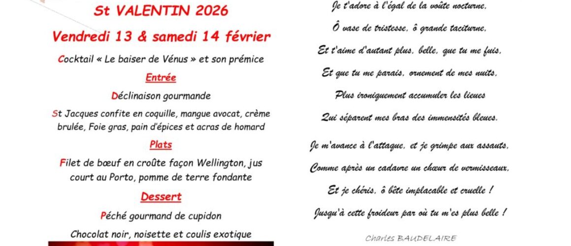 saint valentin 2026 - Restaurant le moulin des sens